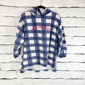 Vintage B.U.M Equipment Plaid Hoodie Blue Unisex Size L 90s Grunge Style